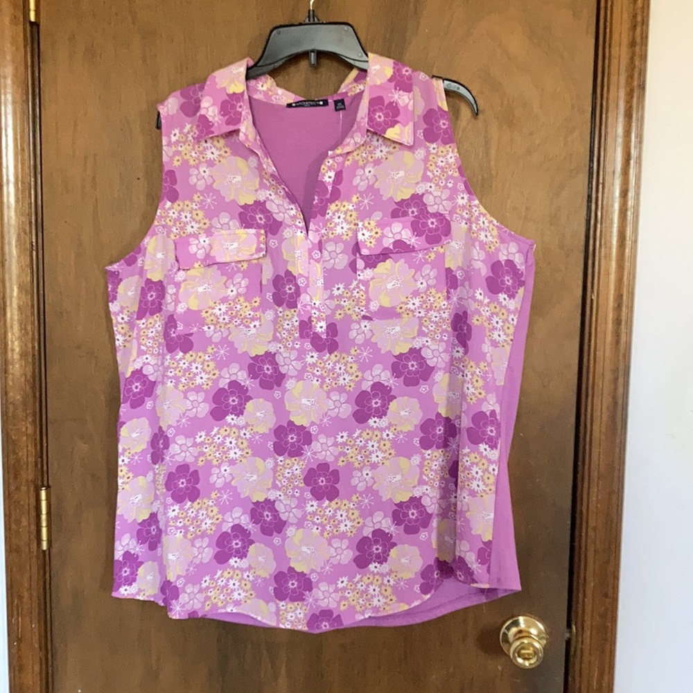 Architect retro floral print on front w pockets sleeveless 2X - Picture 14 of 17